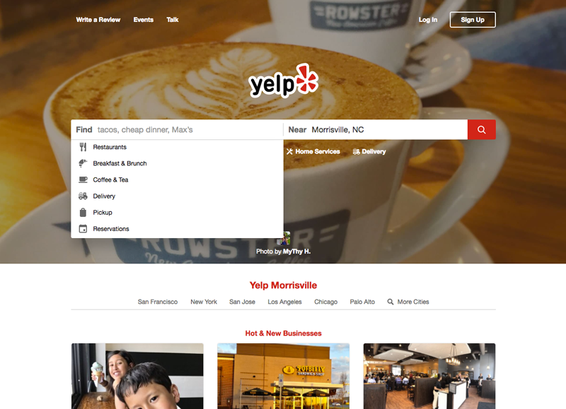 Screenshot of Yelp